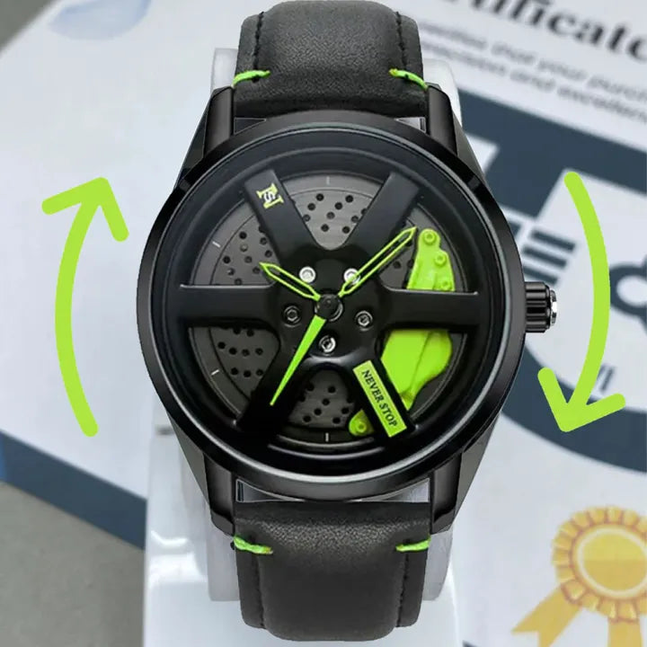 Rotating Dial Watch for Men with Leather Strap