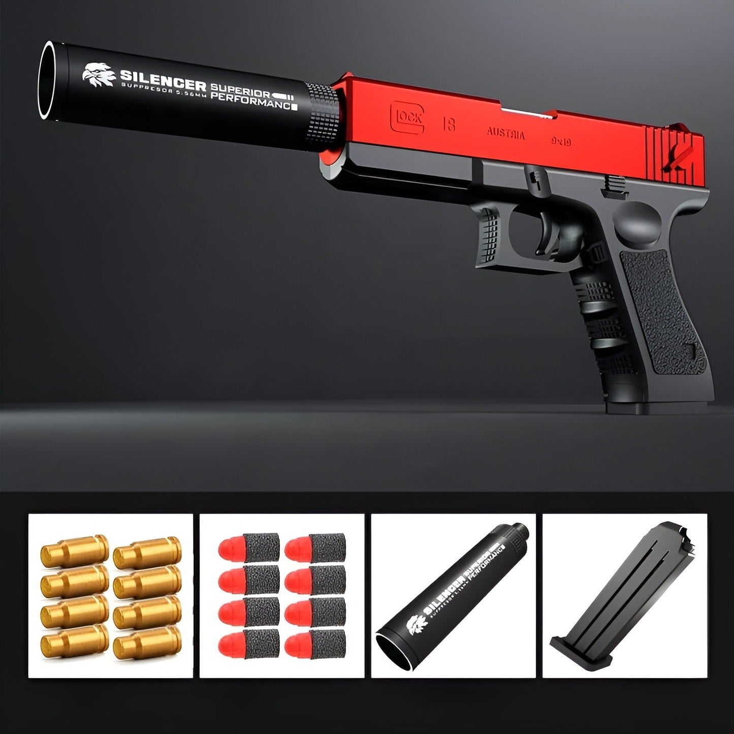 Glock Soft Bullet Toy Gun Shell Ejection Foam Darts Blaster Toy Gun Manual Airsoft Gun With Silencer For Kid Adult