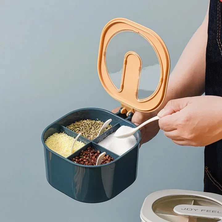 4 grid masala box with spoon
