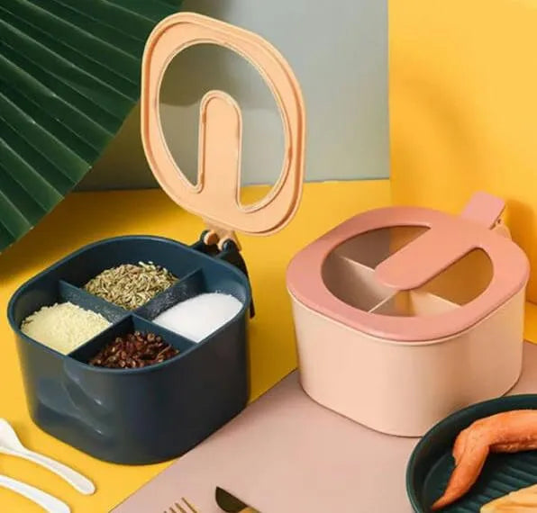 4 grid masala box with spoon