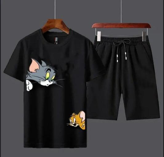 Stylish Tom and Jerry Printed Round Neck Half Sleeves Casual Tracksuit