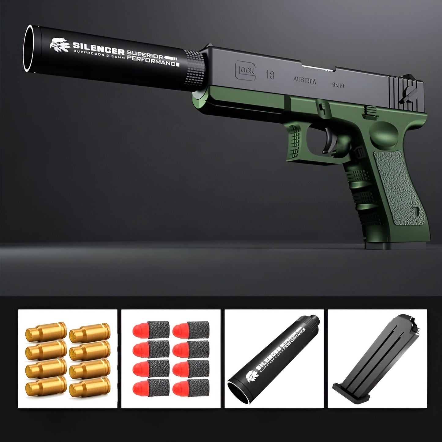 Glock Soft Bullet Toy Gun Shell Ejection Foam Darts Blaster Toy Gun Manual Airsoft Gun With Silencer For Kid Adult
