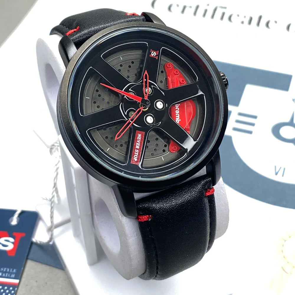 Rotating Dial Watch for Men with Leather Strap