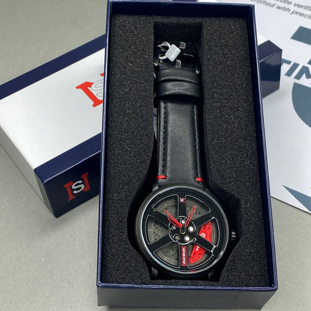 Rotating Dial Watch for Men with Leather Strap