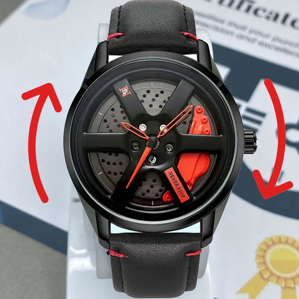 Rotating Dial Watch for Men with Leather Strap