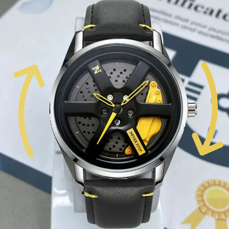 Rotating Dial Watch for Men with Leather Strap